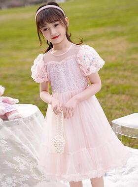 女童夏蓬装衣裙儿童2024款公主裙夏季洋气女孩演连出舞dmxt新蹈蓬