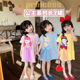 短袖 女童洋气网纱卡通蝴蝶结连衣裙爱莎公主裙子夏中长款 上衣甜美