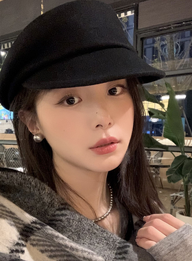 fever同款纯羊毛复古马术帽秋冬25新款女气质画家贝雷帽高级礼帽