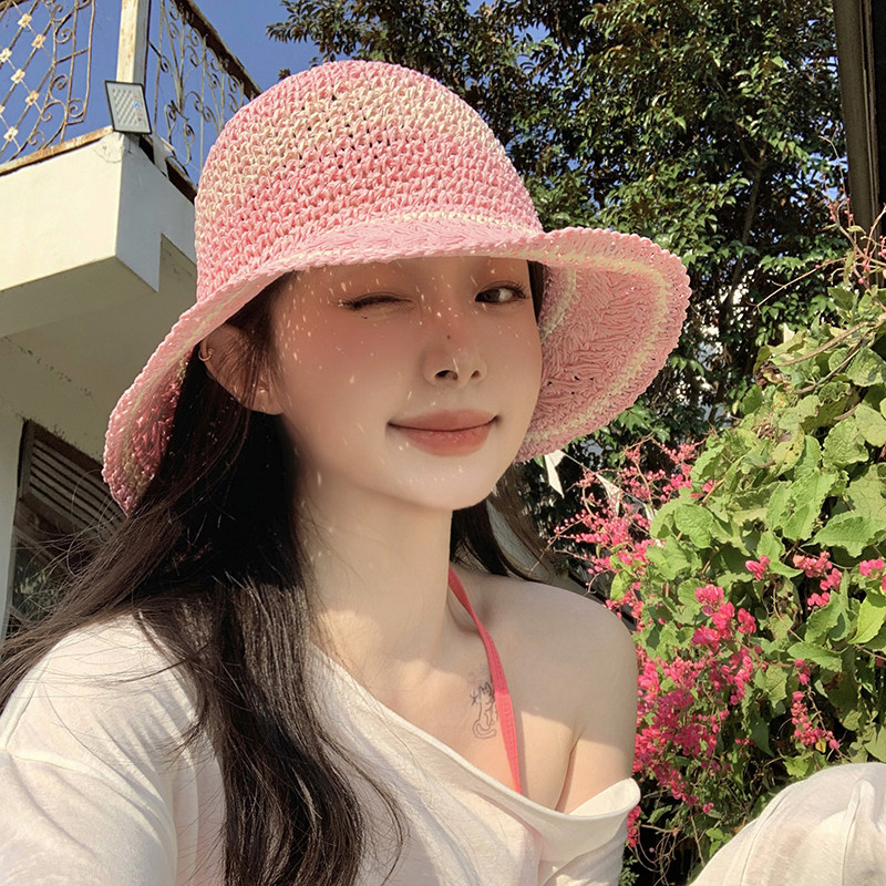 韩版ins粉色草编渔夫帽女春季海边度假大帽檐甜美防晒草帽遮阳帽,服饰配件/皮带/帽子/围巾,帽子,淘宝优惠券,粉丝福利购,淘宝优惠卷