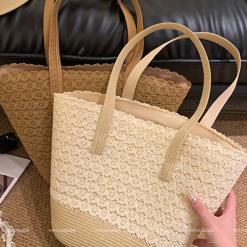 蜗牛爬爬家田园风蕾丝编织草包