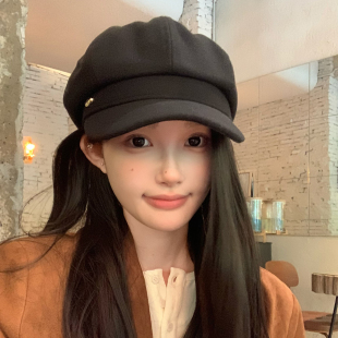 英伦复古黑色贝雷帽子女2025新款 百搭显脸小画家帽八角帽 秋冬时尚