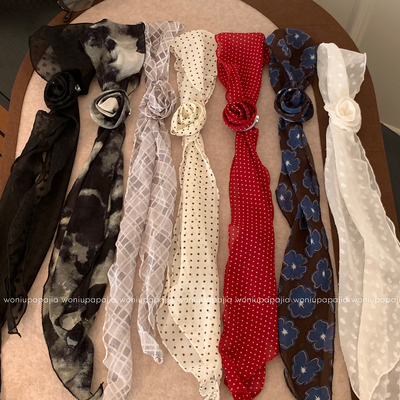 蜗牛爬爬家 时髦辣妹波点花朵丝巾女夏季薄款氛围感腰带领巾搭配