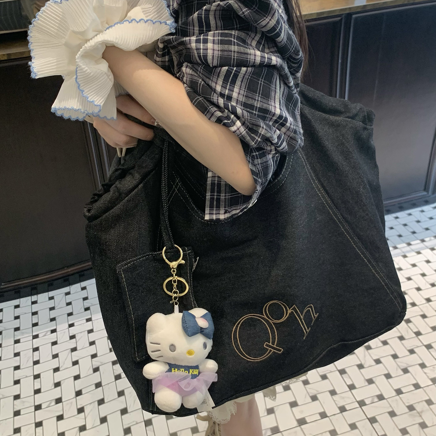 蜗牛爬爬家牛仔帆布包包女新款百搭托特包大容量学生手提单肩包