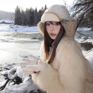 羊羔绒雷锋帽女冬季东北户外防冻防寒加绒加厚保暖护耳毛绒滑雪帽