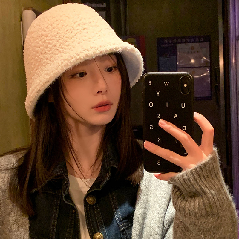 藤姐同款帽子女款2025新款纯色渔夫帽秋冬保暖羊羔毛绒帽水桶盆帽