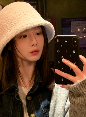 藤姐同款帽子女款2025新款纯色渔夫帽秋冬保暖羊羔毛绒帽水桶盆帽