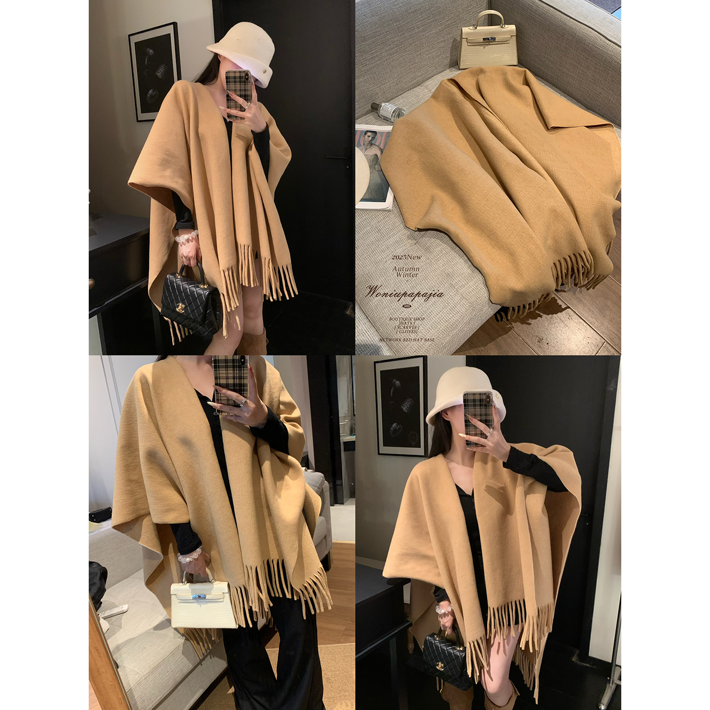 蜗牛爬爬家法式优雅仿羊绒披肩斗篷2025新款秋冬保暖百搭围巾外搭