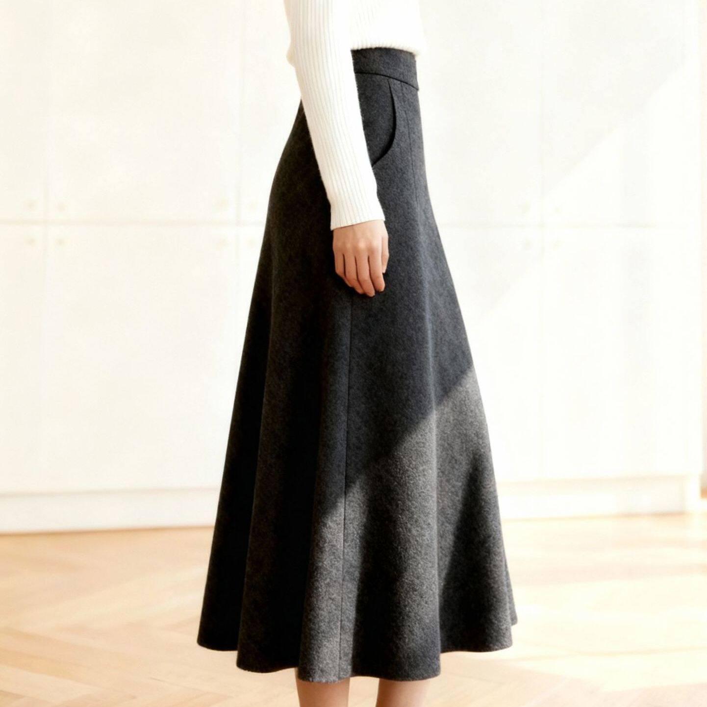 加厚毛呢半身裙秋冬女2025新款高腰显瘦A字大摆长裙垂感气质伞裙