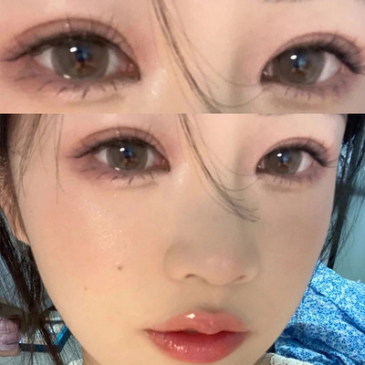 椰椰果冻美瞳半年抛女正品官网水光灰色大直径年抛隐形眼镜EJL
