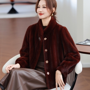 妈妈装 皮草外套水貂绒保暖上衣阔太太高贵洋气皮毛一体大衣 秋冬款
