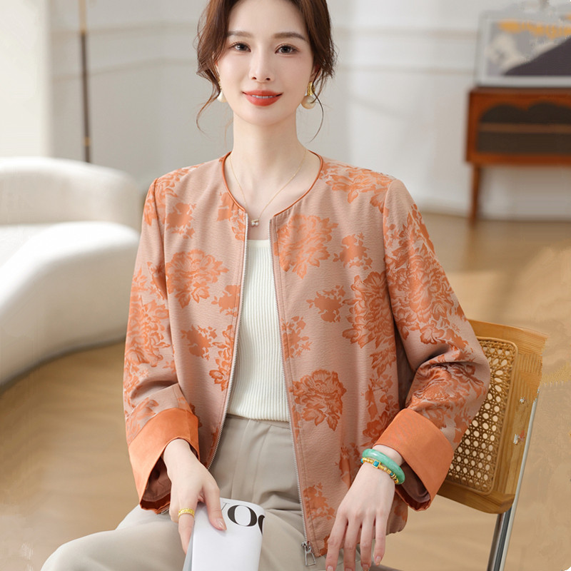 中年女春秋新款宽松提花开衫上衣图片