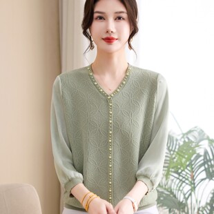针织百搭小衫 T恤中老年女七分袖 纱袖 年轻妈妈春夏T恤上衣2026新款