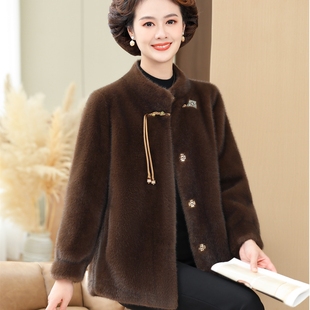 洋气短款 中老年女装 新中式 皮毛一体大衣妈妈装 高贵水貂绒外套 冬装