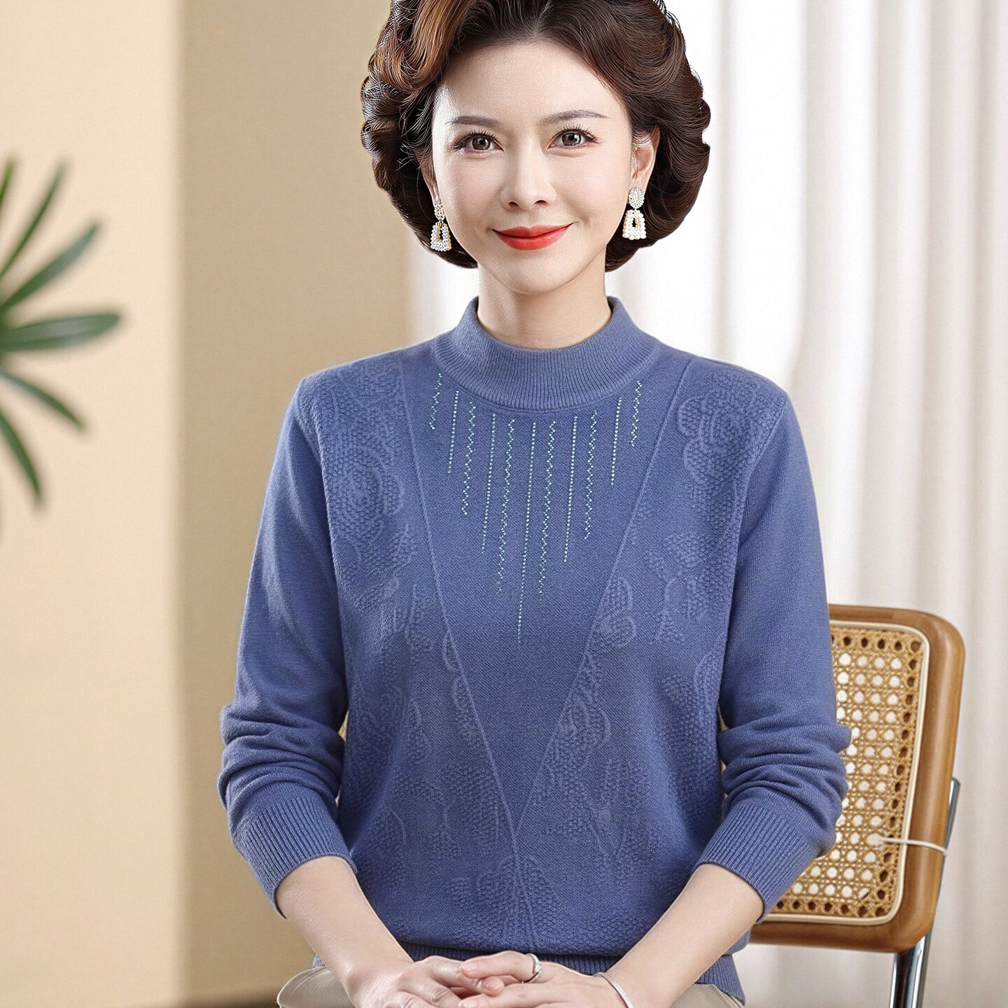 中老年妈妈秋冬装毛衣针织打底衫老年人奶奶冬装内搭厚保暖衣套装