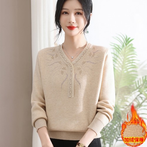 赋妤妈妈秋冬装加厚羊毛衣打底衫