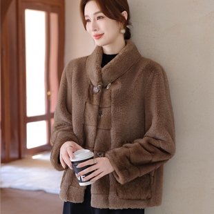 水貂绒外套 保暖时尚 中老年妈妈秋冬高贵皮毛一体大衣中年女装 冬季