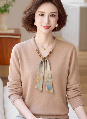 赋妤妈妈秋装新款蝴蝶结针织上衣