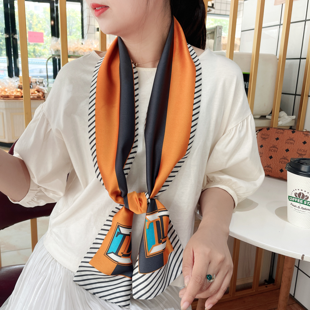 韩版双面印花装饰长条小丝巾女春秋百搭职业领巾夏季仿真丝薄围巾
