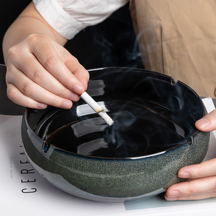 陶瓷烟缸家用创意复古中式 MUJIA日本进口特大号烟灰缸个性 客厅办