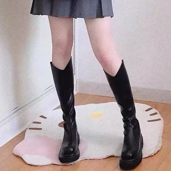 真皮不过膝长筒靴厚底显瘦骑士靴