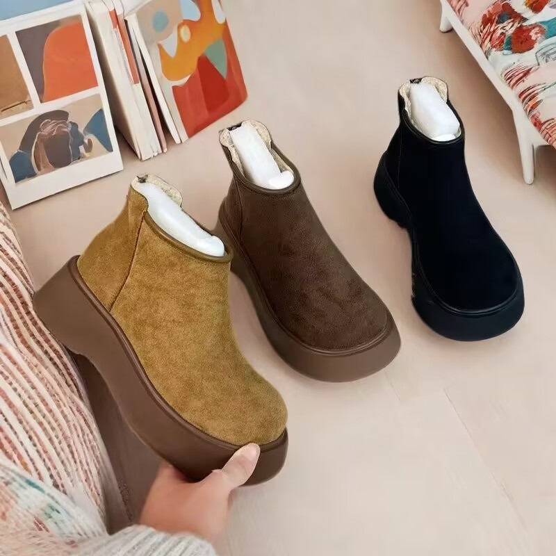 切尔西靴加绒马丁靴真皮厚底增高