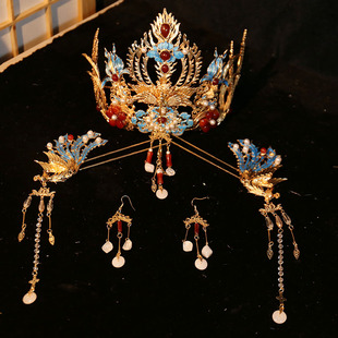 新娘古风秀禾步摇流苏汉服婚嫁发饰古风中式婚礼凤冠发簪备婚全套