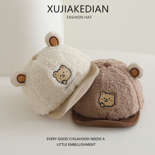 可爱宝宝帽子秋冬季保暖羊羔绒防风鸭舌帽男童女婴儿小月龄棒球帽