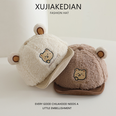 可爱宝宝帽子秋冬季保暖羊羔绒防风鸭舌帽男童女婴儿小月龄棒球帽