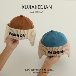 韩国ins儿童帽子春秋宝宝地主帽秋冬护耳潮酷男童女孩时尚毛线帽
