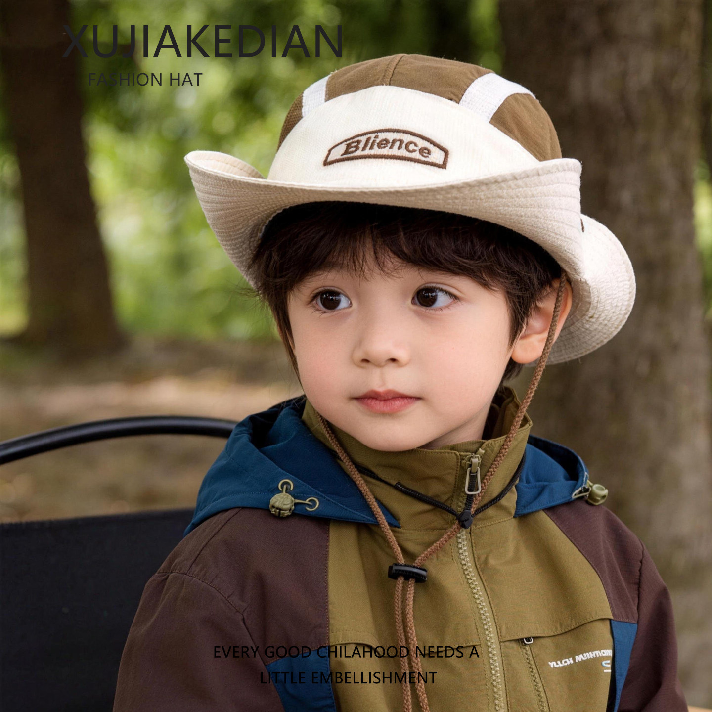 儿童帽子夏季薄款网眼透气渔夫帽大檐遮阳防晒速干登山男童太阳帽