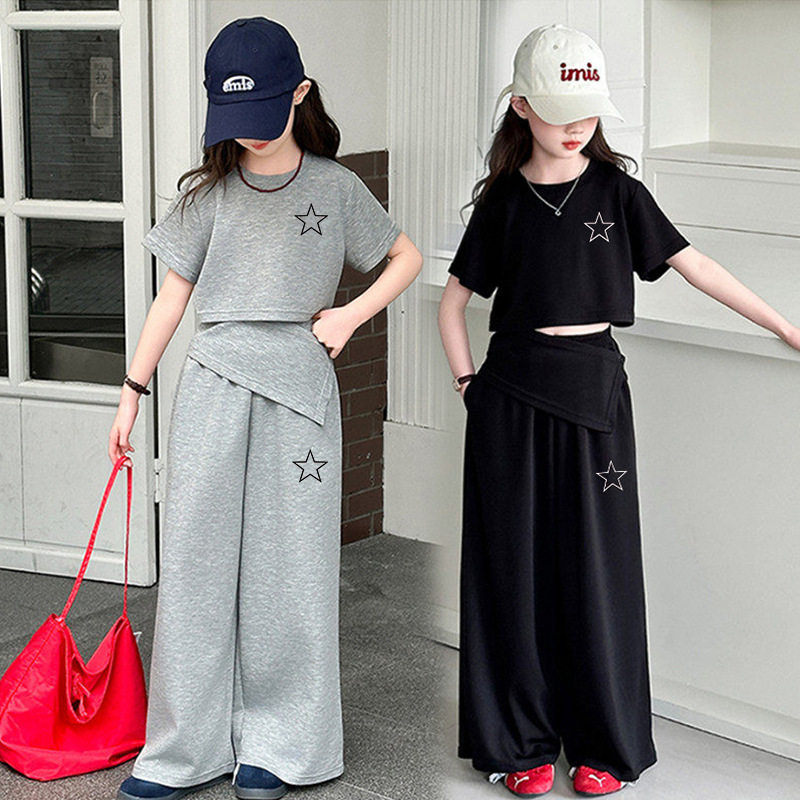 女童韩版休闲套装夏季新款中大童洋气短袖时尚阔腿裤子夏装两件套