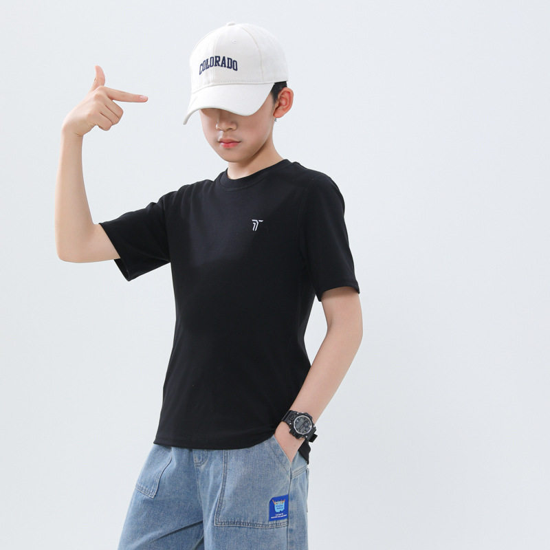 青少年白色短袖T恤男大童纯棉打底衫初中学生夏装小男孩内搭上衣t