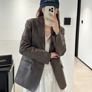 海宁新款 外套女高级感休闲百搭 进口植鞣绵羊皮夹克真皮西装