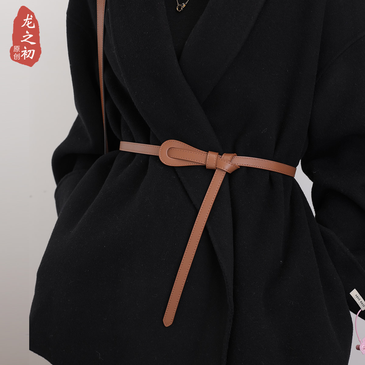 头层牛皮细腰带女装饰配裙子衬衫时尚西装腰封百搭真皮打结小皮带