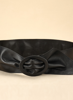 软羊皮宽皮带女配裙子毛衣大衣时尚简约腰带法式蝴蝶结腰封高级感