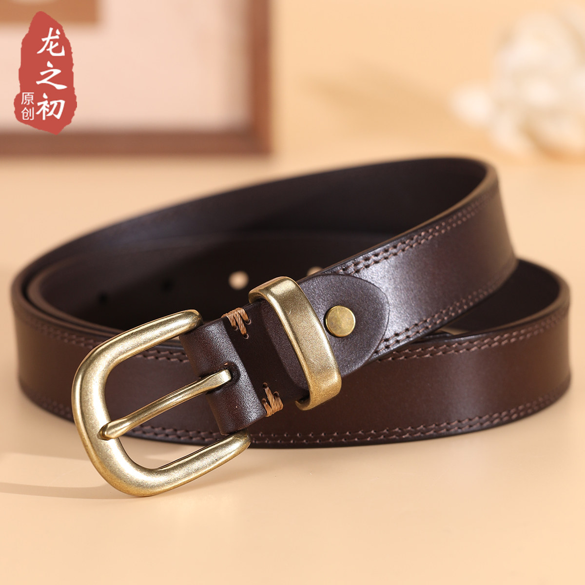 皮带女士头层纯牛皮简约宽腰带女式夏季百搭真皮时尚装饰牛仔裤宽