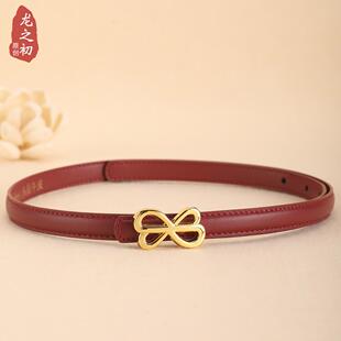 头层牛皮酒红色蝴蝶装饰细腰带女配裙子外套腰封真皮小皮带本命年