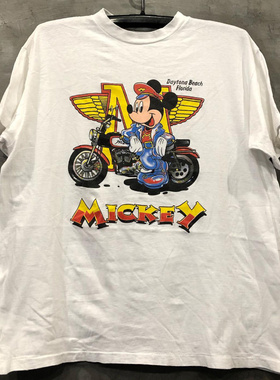 2025ins超火卡通白色落肩款印花欧美重磅棉vintage男女短袖t恤