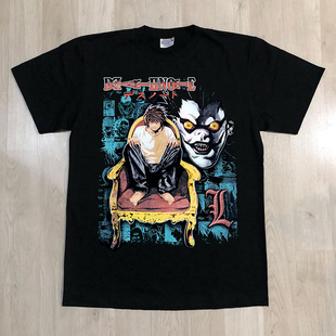 Death Note死亡笔记日系卡通动漫美式潮牌vintage古着感短袖T恤男