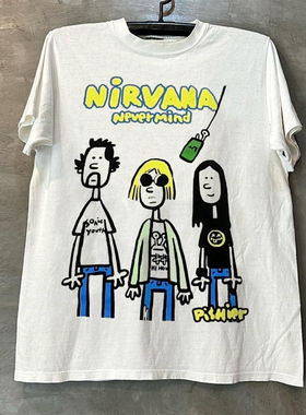 Nirvana涅槃乐队Q版涂鸦专辑短袖T恤ulzzang美式重磅棉情侣半袖潮