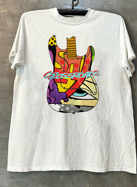 Crossroads摇滚吉他印花设计感短袖T恤hiphop重磅潮牌美式半袖男