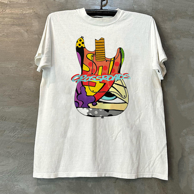 美式潮牌设计感吉他印花短袖T恤