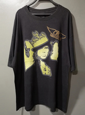 Aerosmith空中铁匠史密斯飞船乐队街头嘻哈复古短袖男女氛围感T恤