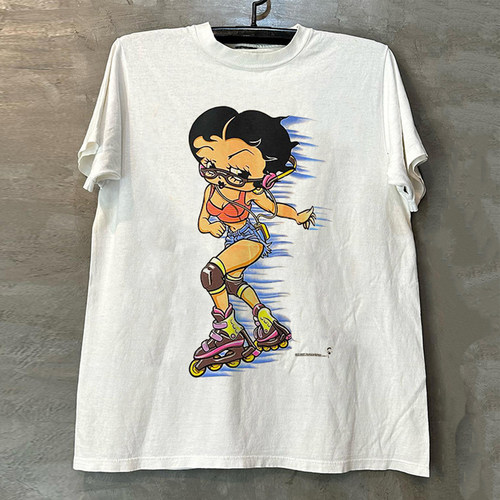 Betty Boop贝蒂娃娃美式卡通短袖T恤vintage复古高街小领口半袖潮