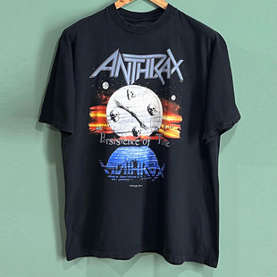 Anthrax炭疽乐队经典摇滚美潮炸街cec慵懒风重磅棉短袖男女Tee恤
