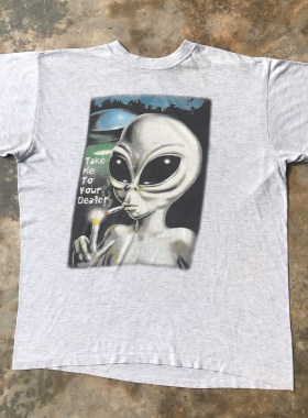 半截袖oversize男女吸烟外星人