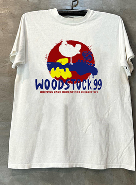 Woodstock 99音乐节美式重磅纯棉短袖T恤chic嘻哈潮牌复古半袖男