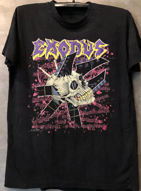 Exodus乐队欧美激流金属摇滚chic嘻哈泼墨感短袖vintage男女T恤潮