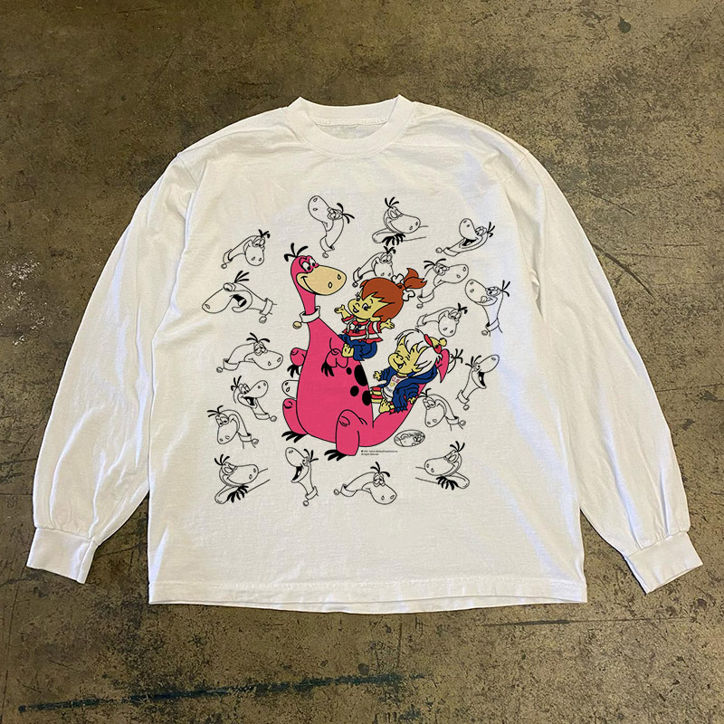 The Flintstones摩登原始人卡通动漫oldschool学院风长袖男女T恤
